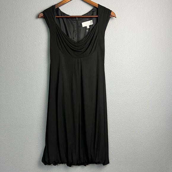 Badgley Mischka Dress Sz 2 Black Cowl Neck Cocktail Bubble‎ Hem Sleeveless Lined - Picture 1 of 14